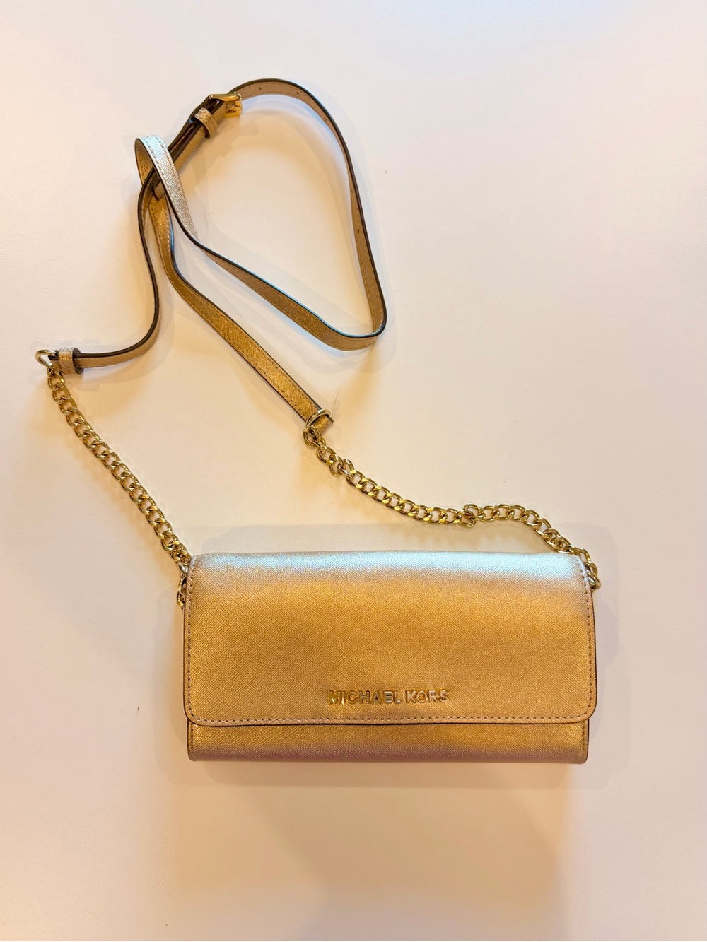 Michael Kors Gold Convertible Crossbody Wallet/ Clutch